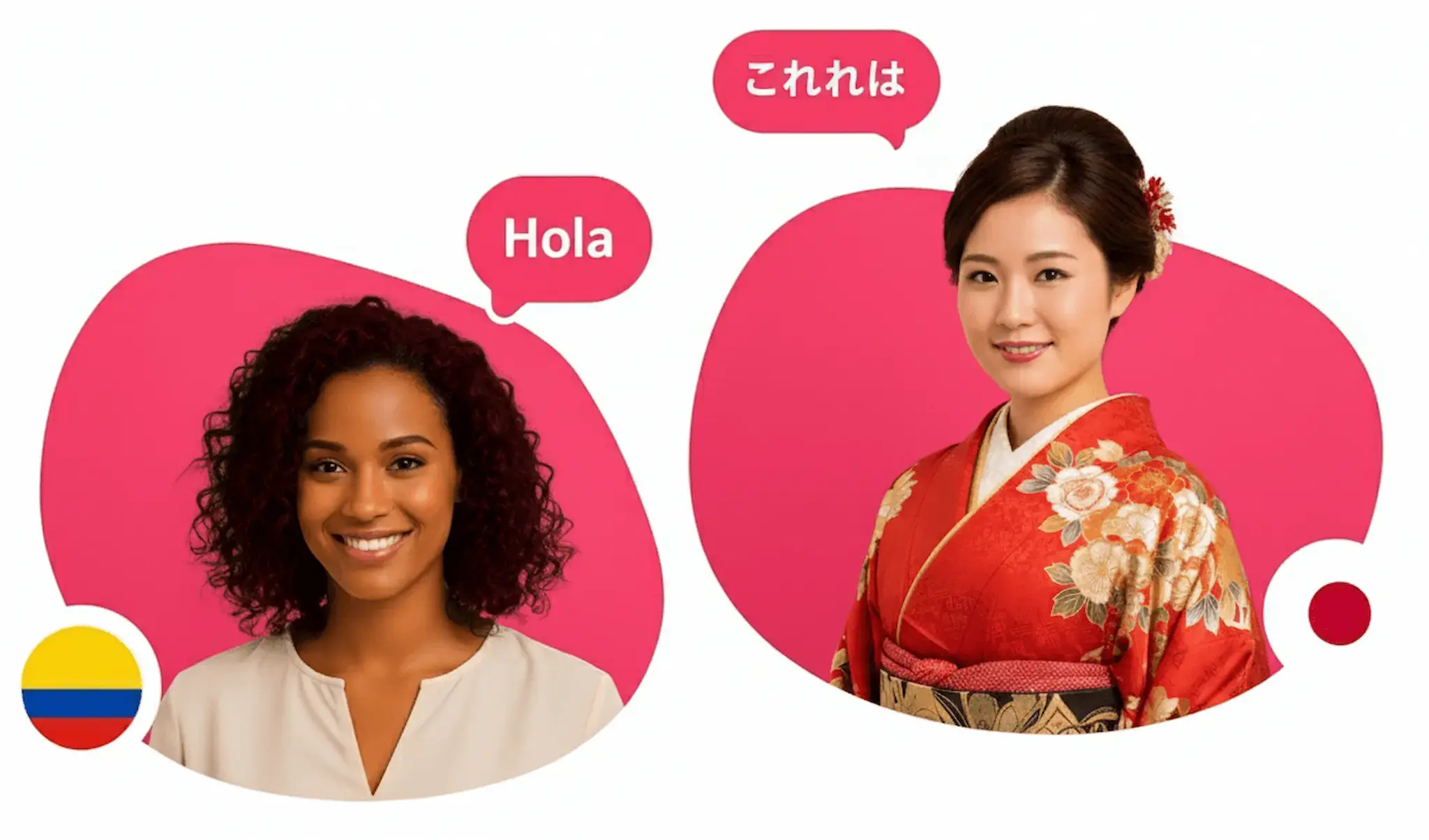 An happy woman looking at the phone on a pinkish background