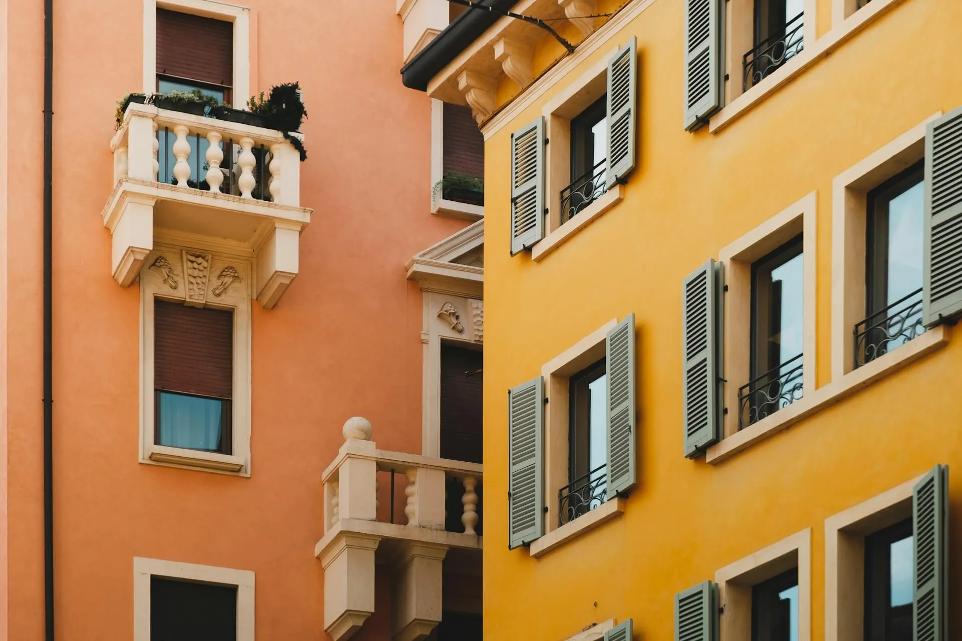 The facade of some houses in Liguria