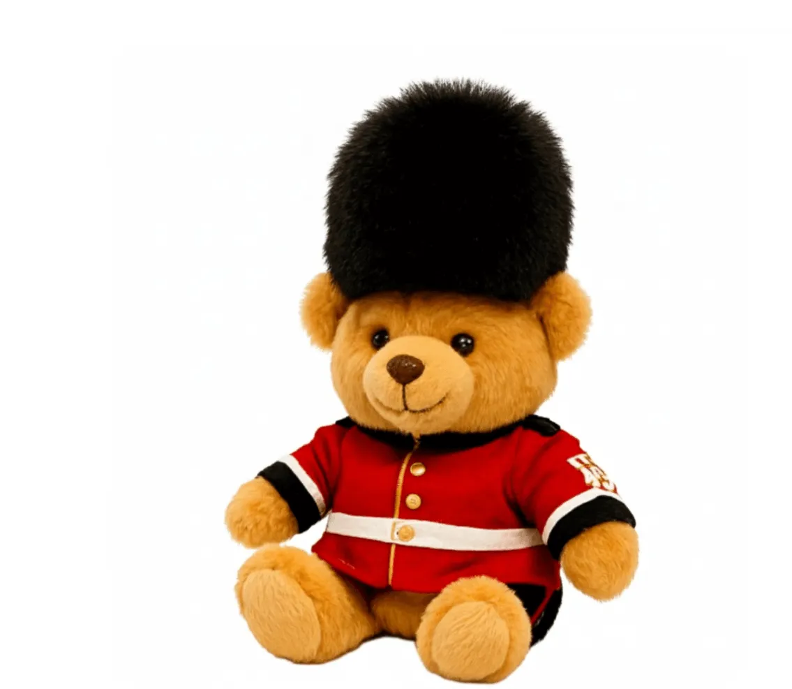 TA teddy bear wearing a uniform of a British guard