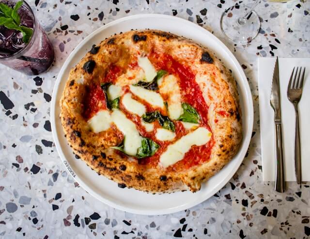 A pizza recently baked