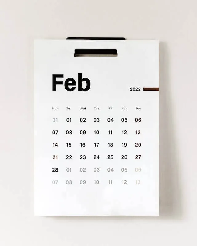 A calendar showing dates